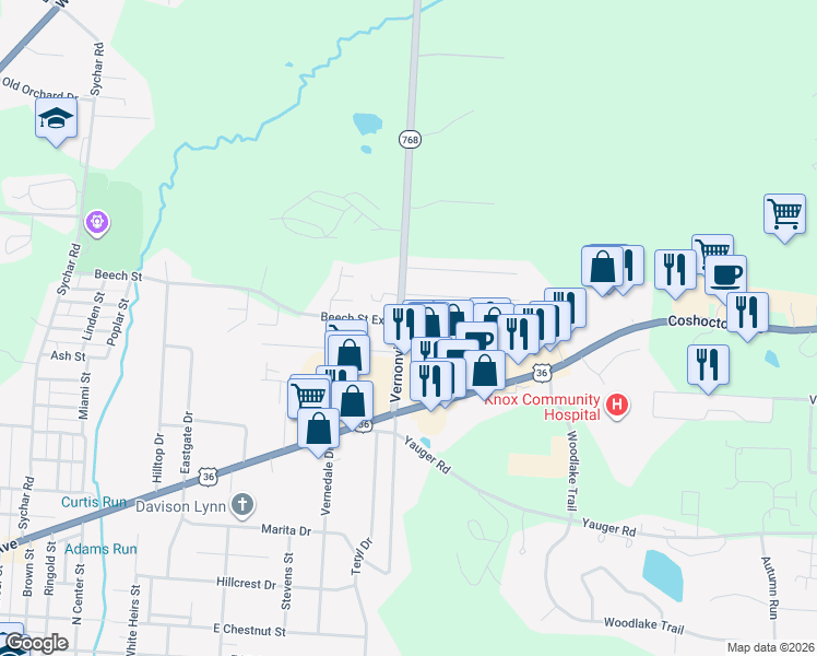 map of restaurants, bars, coffee shops, grocery stores, and more near 4 Eastmoor Drive in Mount Vernon