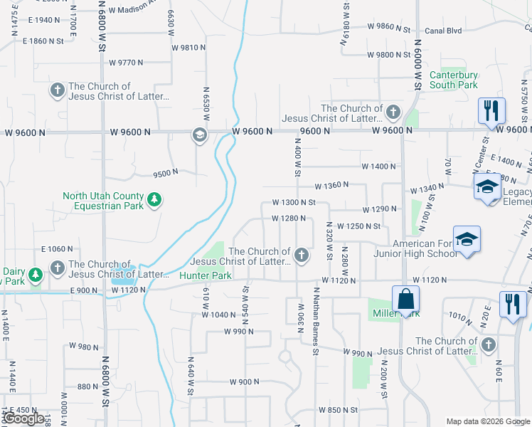 map of restaurants, bars, coffee shops, grocery stores, and more near 1283 North 500 West in American Fork