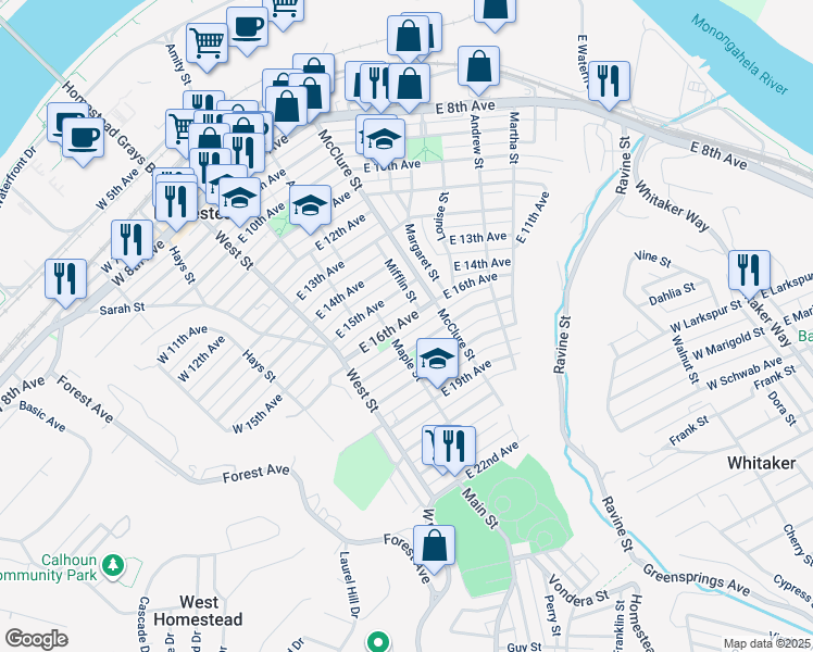 map of restaurants, bars, coffee shops, grocery stores, and more near 222 East 16th Avenue in Homestead