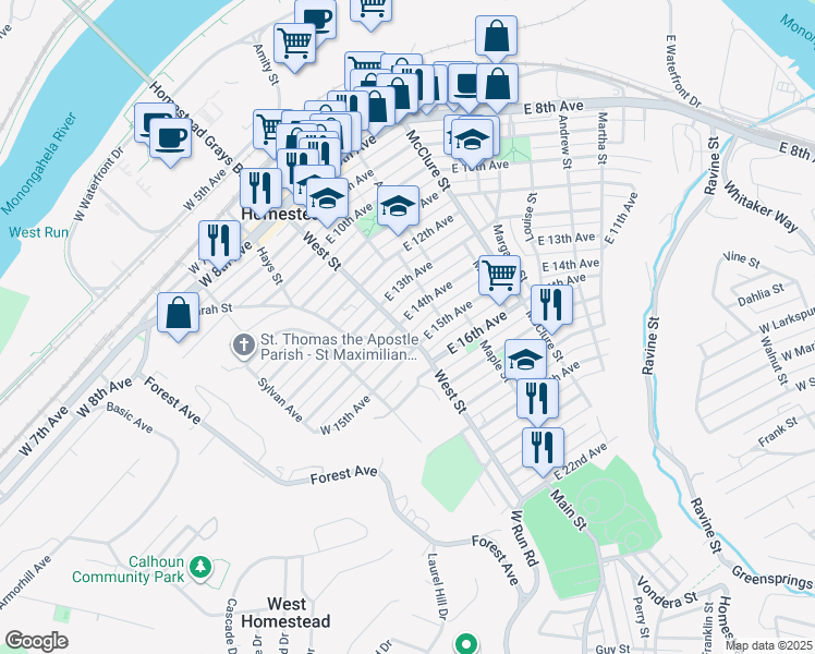 map of restaurants, bars, coffee shops, grocery stores, and more near 115 East 15th Avenue in Homestead