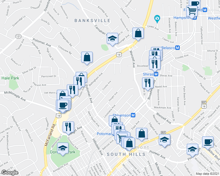 map of restaurants, bars, coffee shops, grocery stores, and more near 2700 Philadelphia Avenue in Pittsburgh