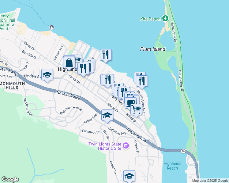 map of restaurants, bars, coffee shops, grocery stores, and more near 31 4th Street in Highlands