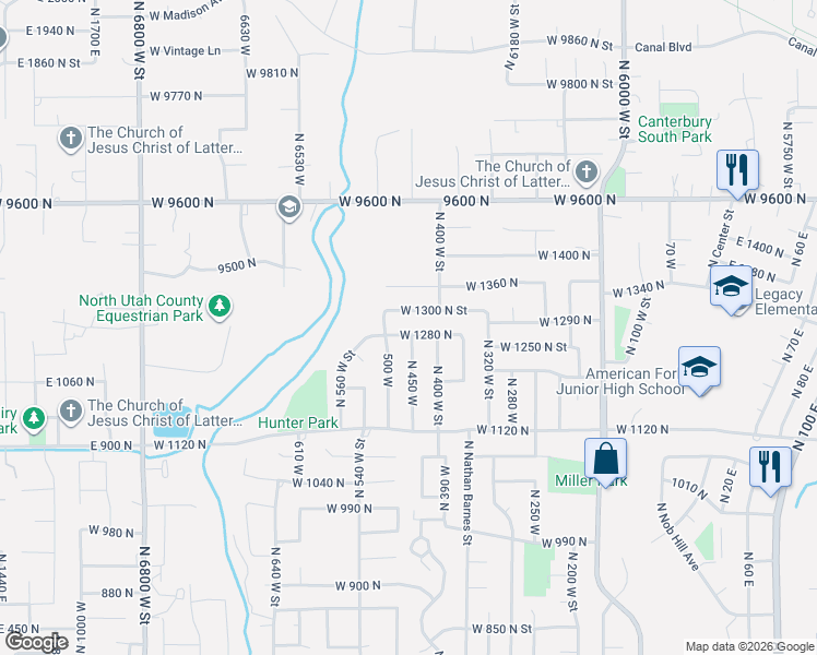 map of restaurants, bars, coffee shops, grocery stores, and more near 436 West 1280 North in American Fork