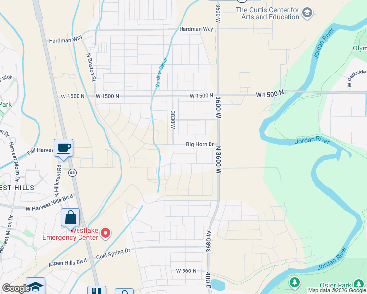map of restaurants, bars, coffee shops, grocery stores, and more near 3765 Big Horn Drive in Lehi