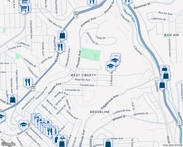 map of restaurants, bars, coffee shops, grocery stores, and more near 637 Dunster Street in Pittsburgh