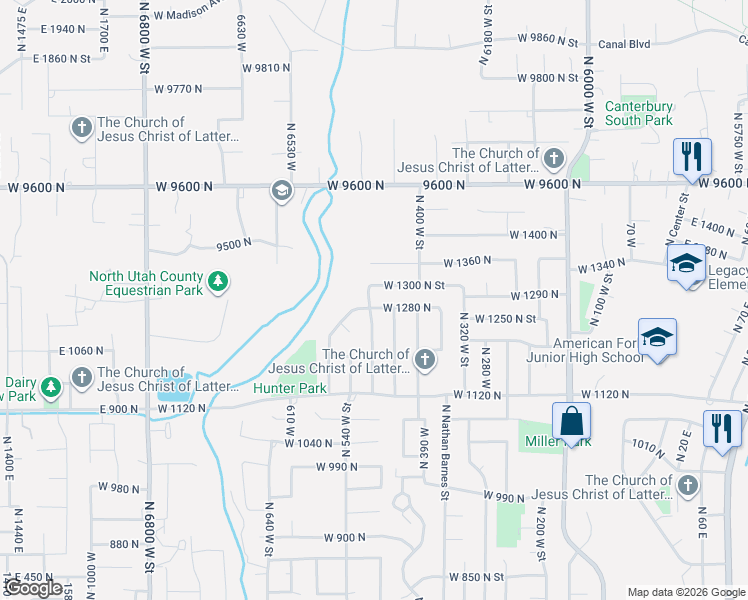 map of restaurants, bars, coffee shops, grocery stores, and more near 1283 North 500 West in American Fork