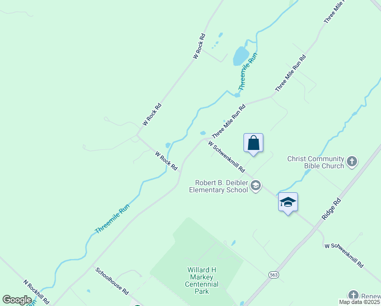 map of restaurants, bars, coffee shops, grocery stores, and more near Three Mile Run Road in Bucks County