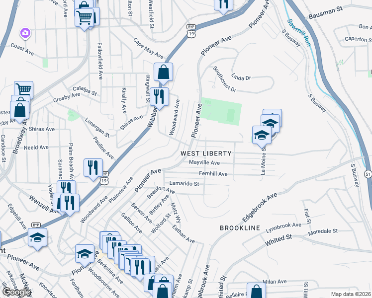 map of restaurants, bars, coffee shops, grocery stores, and more near in Pittsburgh