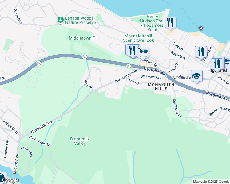 map of restaurants, bars, coffee shops, grocery stores, and more near 120 Owens Avenue in Atlantic Highlands