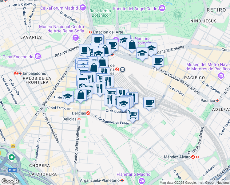 map of restaurants, bars, coffee shops, grocery stores, and more near 40 Calle del Áncora in Madrid