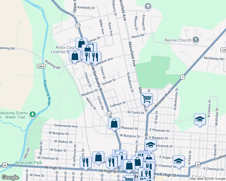 map of restaurants, bars, coffee shops, grocery stores, and more near 300 Cooper Street in Mount Vernon
