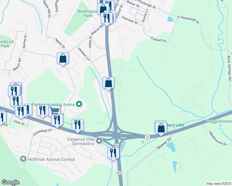 map of restaurants, bars, coffee shops, grocery stores, and more near 2315 Pennsylvania 66 in Delmont