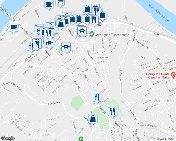 map of restaurants, bars, coffee shops, grocery stores, and more near 222 East 16th Avenue in Homestead