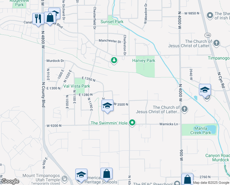 map of restaurants, bars, coffee shops, grocery stores, and more near 1576 West 3600 North in Pleasant Grove