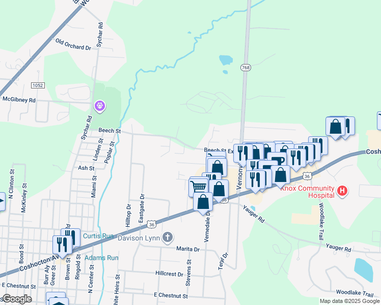 map of restaurants, bars, coffee shops, grocery stores, and more near 1072 Beech Street in Mount Vernon