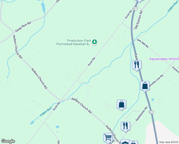 map of restaurants, bars, coffee shops, grocery stores, and more near 575 Scott Road in Perkasie