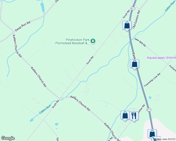 map of restaurants, bars, coffee shops, grocery stores, and more near 575 Scott Road in Perkasie