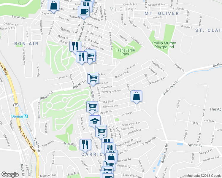 map of restaurants, bars, coffee shops, grocery stores, and more near 137 Birmingham Avenue in Pittsburgh