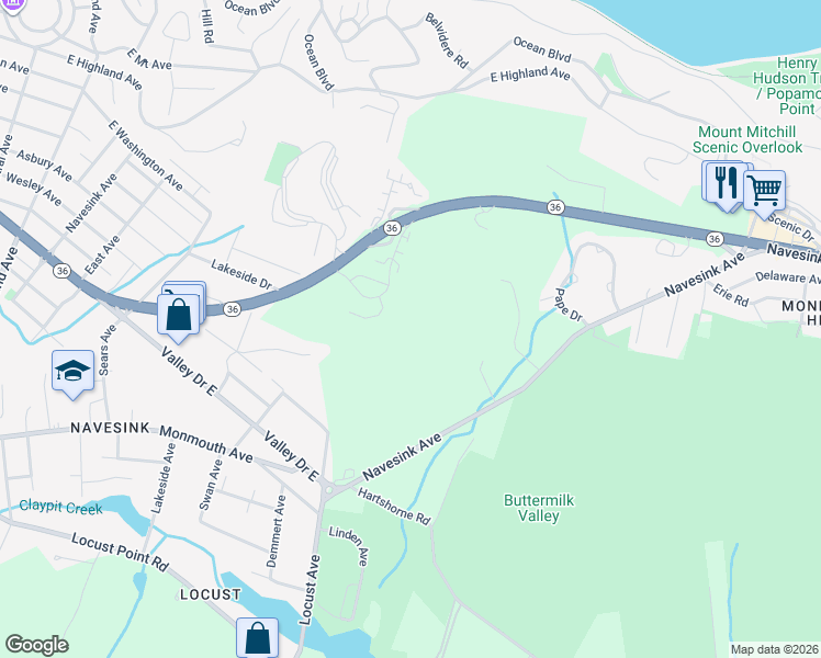 map of restaurants, bars, coffee shops, grocery stores, and more near 304 Navesink Avenue in Atlantic Highlands