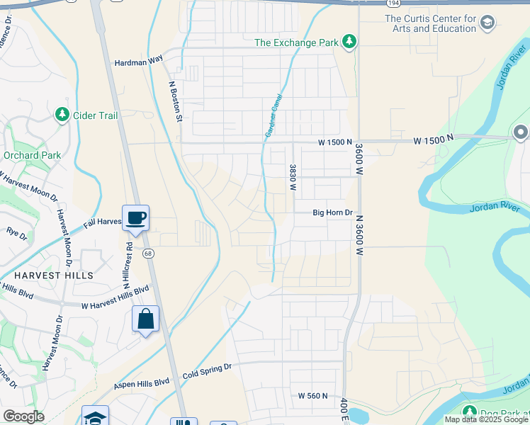 map of restaurants, bars, coffee shops, grocery stores, and more near 3993 Big Horn Drive in Lehi