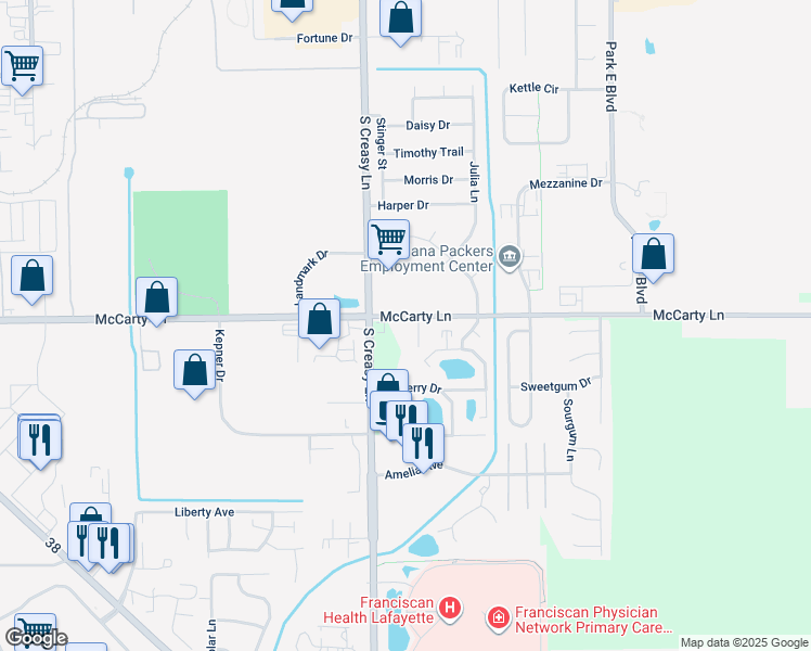 map of restaurants, bars, coffee shops, grocery stores, and more near 1-99 Emerald Pines Ct in Lafayette