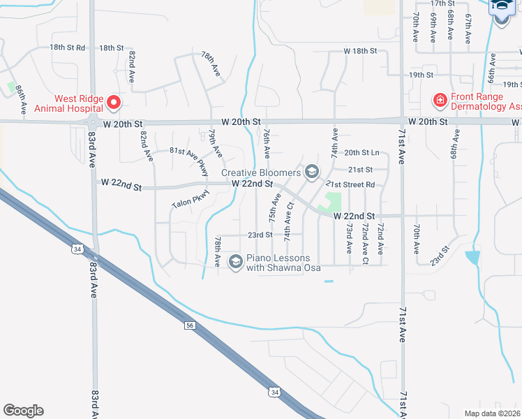 map of restaurants, bars, coffee shops, grocery stores, and more near 2243 76th Avenue Court in Greeley
