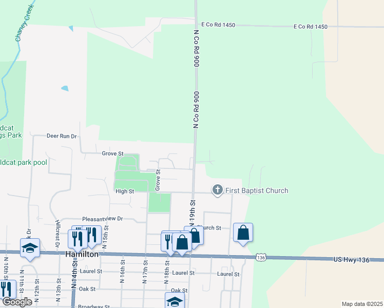 map of restaurants, bars, coffee shops, grocery stores, and more near 711 North 19th Street in Hamilton