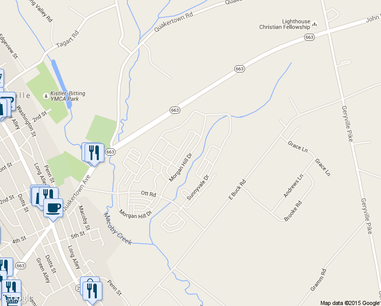 map of restaurants, bars, coffee shops, grocery stores, and more near 2013 Morgan Hill Drive in Pennsburg