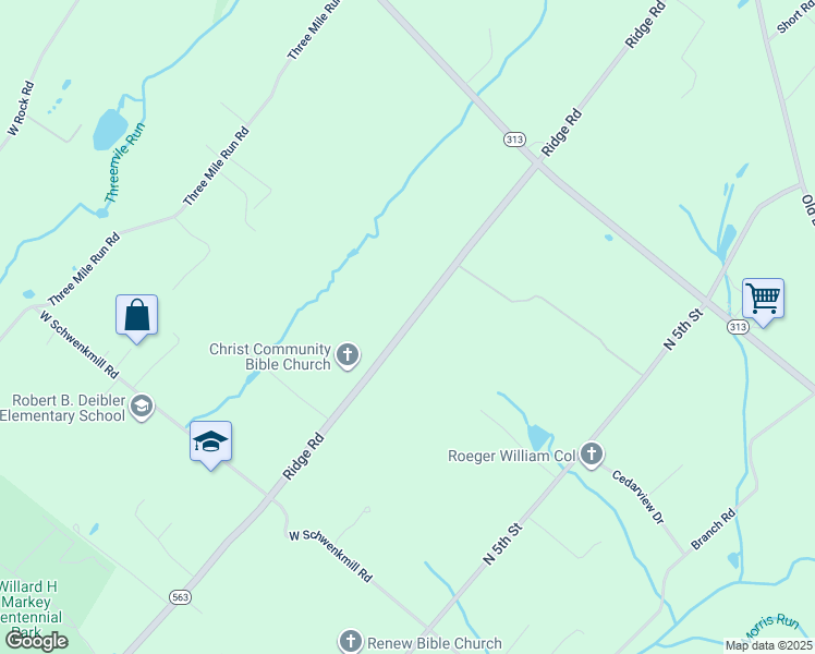 map of restaurants, bars, coffee shops, grocery stores, and more near 2003 North Ridge Road in Perkasie