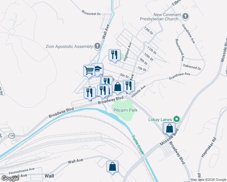 map of restaurants, bars, coffee shops, grocery stores, and more near in Pitcairn