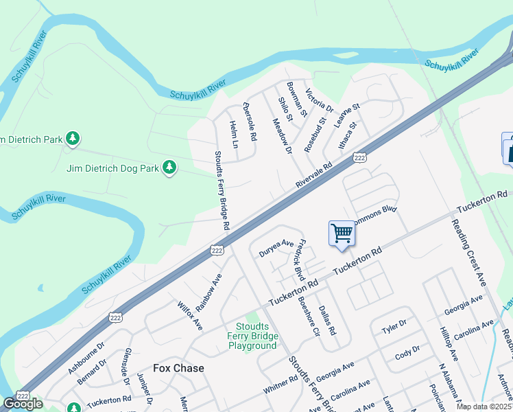 map of restaurants, bars, coffee shops, grocery stores, and more near 747 Rivervale Road in Reading