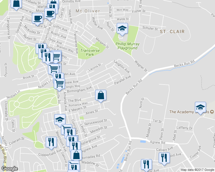 map of restaurants, bars, coffee shops, grocery stores, and more near 337 Parallel Avenue in Pittsburgh
