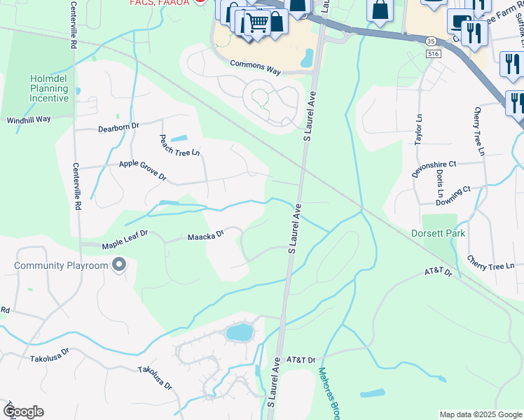 map of restaurants, bars, coffee shops, grocery stores, and more near 7 Red Oak Run in Holmdel