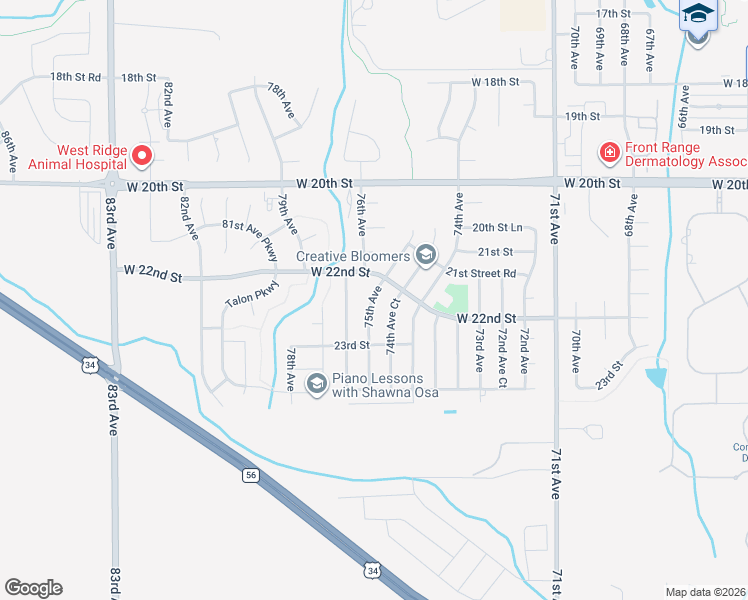 map of restaurants, bars, coffee shops, grocery stores, and more near 2240 75th Avenue in Greeley