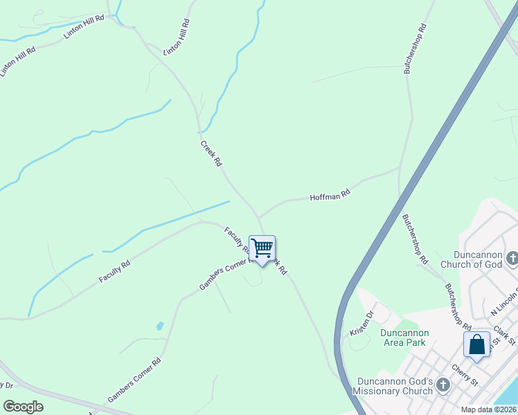 map of restaurants, bars, coffee shops, grocery stores, and more near 100 Creek Road in Duncannon