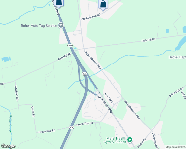 map of restaurants, bars, coffee shops, grocery stores, and more near 2690 South Old Bethlehem Pike in Sellersville