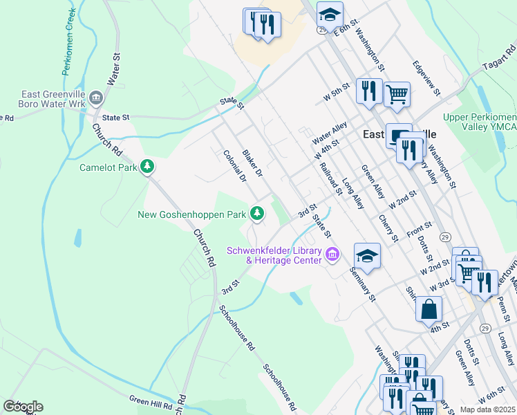 map of restaurants, bars, coffee shops, grocery stores, and more near 712 Hamilton Road in East Greenville