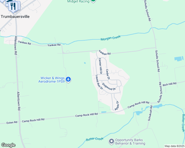 map of restaurants, bars, coffee shops, grocery stores, and more near 98 Ridge Road in Quakertown