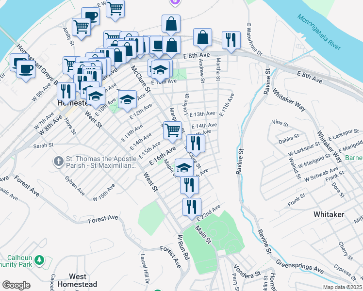 map of restaurants, bars, coffee shops, grocery stores, and more near 222 East 16th Avenue in Homestead