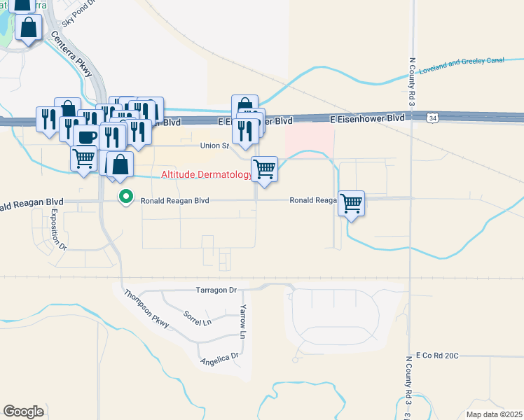 map of restaurants, bars, coffee shops, grocery stores, and more near 4430 Ronald Reagan Boulevard in Johnstown