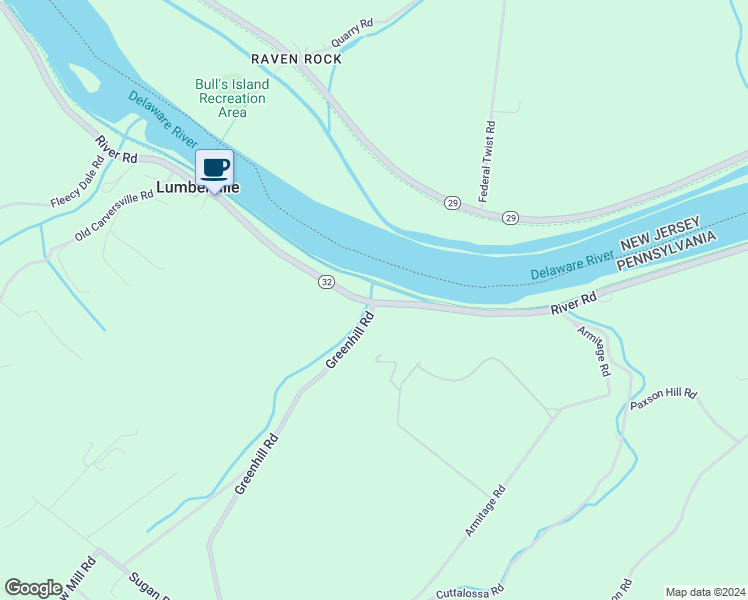 map of restaurants, bars, coffee shops, grocery stores, and more near 3596 River Road in Lumberville