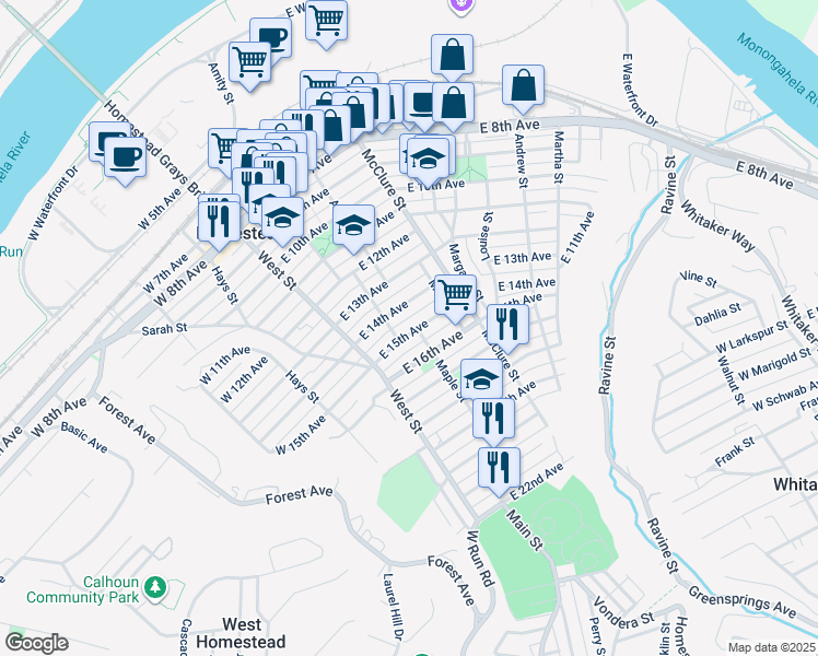 map of restaurants, bars, coffee shops, grocery stores, and more near 215 East 15th Avenue in Homestead