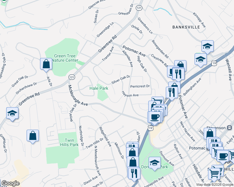 map of restaurants, bars, coffee shops, grocery stores, and more near 2430 Red Oak Drive in Pittsburgh
