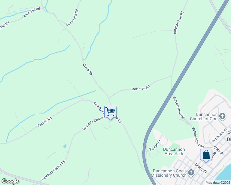 map of restaurants, bars, coffee shops, grocery stores, and more near 100 Creek Road in Duncannon