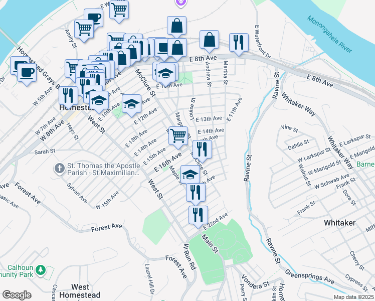 map of restaurants, bars, coffee shops, grocery stores, and more near 222 East 16th Avenue in Homestead