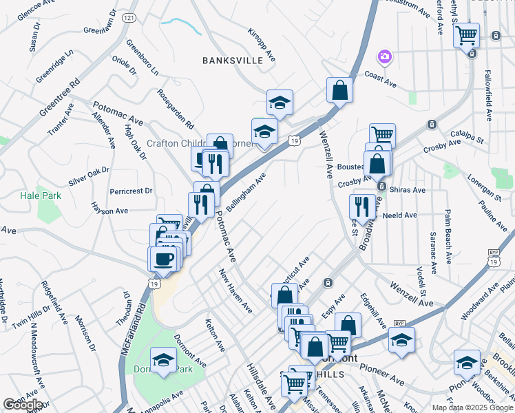 map of restaurants, bars, coffee shops, grocery stores, and more near 2731 Strachan Avenue in Pittsburgh
