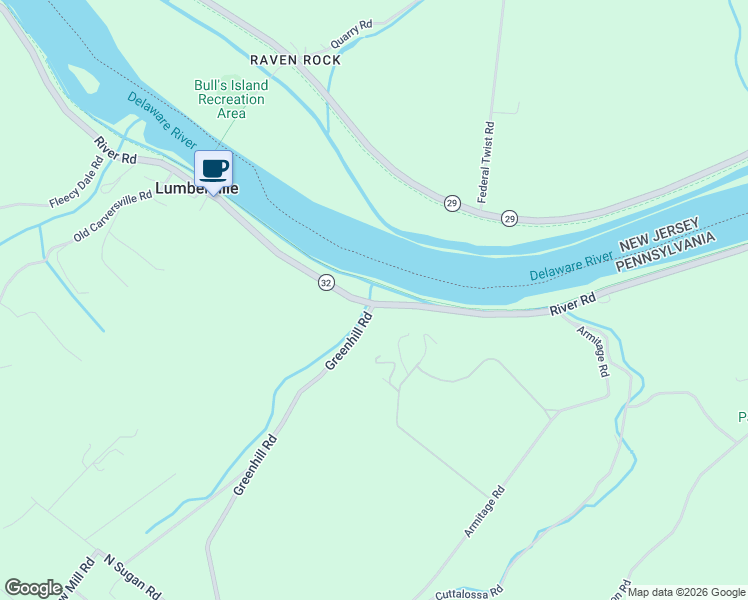 map of restaurants, bars, coffee shops, grocery stores, and more near 3596 River Road in Lumberville