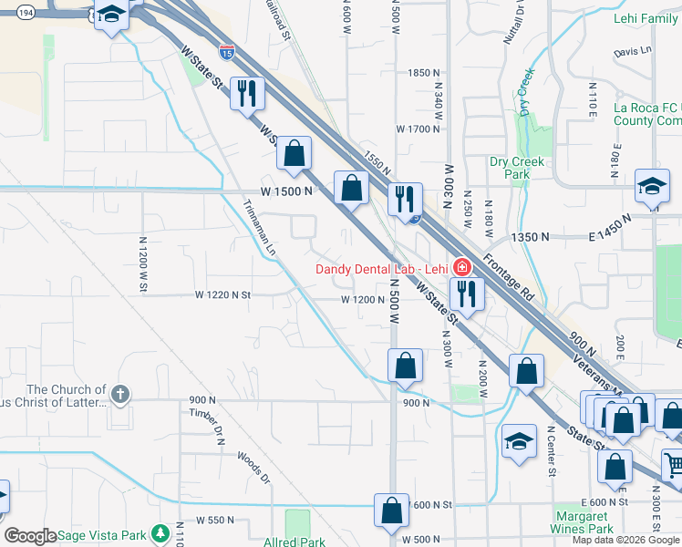 map of restaurants, bars, coffee shops, grocery stores, and more near 1262 North Circle Cove in Lehi