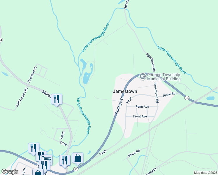 map of restaurants, bars, coffee shops, grocery stores, and more near 4030 Portage Street in Portage