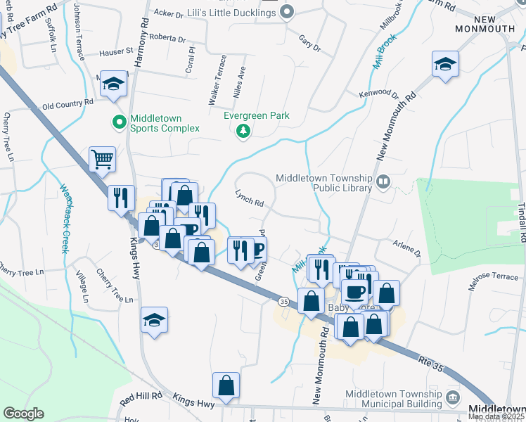 map of restaurants, bars, coffee shops, grocery stores, and more near 2 Beth Drive in Middletown